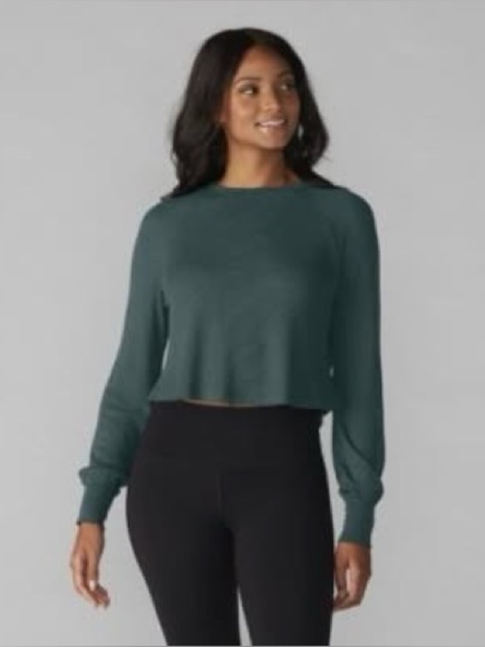 Cropped Waffle Long-Sleeve Top